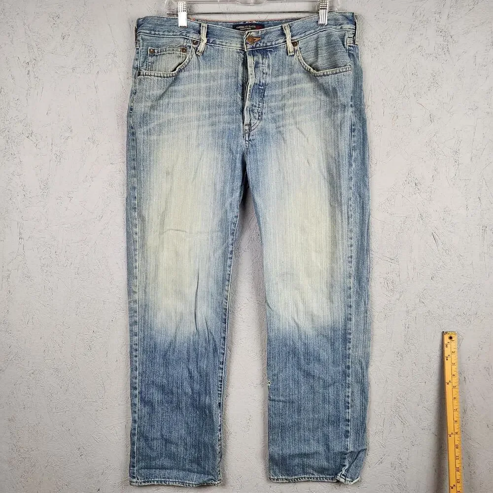 Vintage American Eagle Jeans Mens 34x30 Light Wash Blue Straight Leg Button Fly